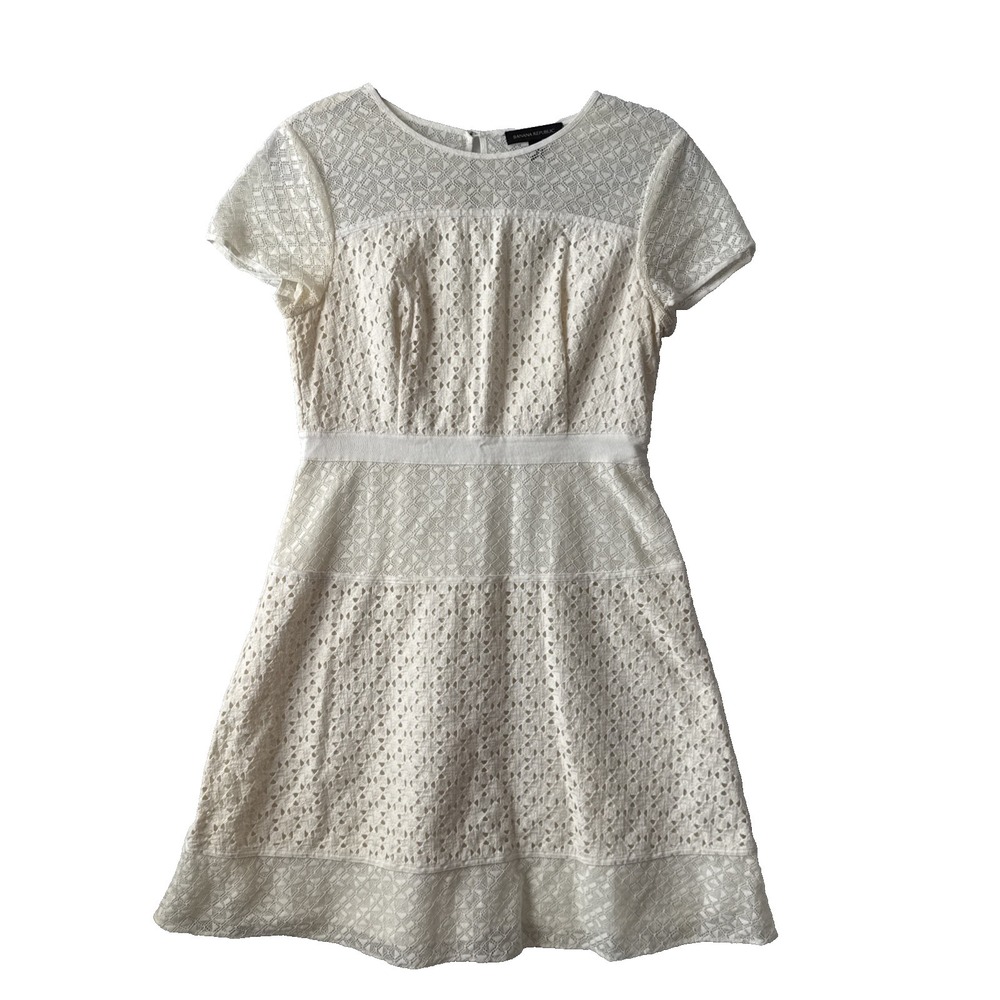 Banana Republic‎ NWOT Cream Geo Lace Fit & Flare Dress 8 Petite Cottagecore Boho